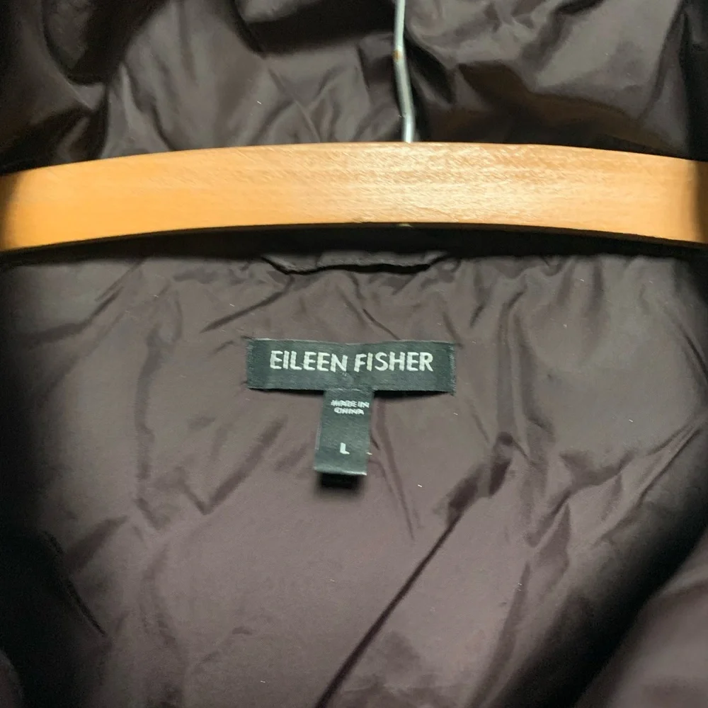 RARE Eileen Fisher Burgundy Down Puffer High Collar Vest Size L - Picture 2 of 5